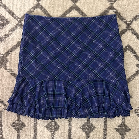 NWT Plaid Mesh Mini Skirt Sz L - Blue - Picture 3 of 5